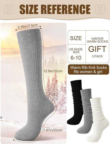 Shihanee 3 Pairs Women Cashmere Cotton Knee High Socks Ribbed Knit Slouchy Socks Soft Warm Boot Socks for Women Girls in Saudi Arabia