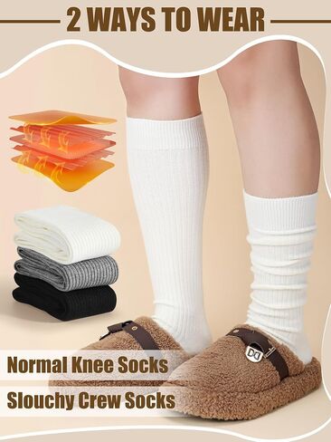 Shihanee 3 Pairs Women Cashmere Cotton Knee High Socks Ribbed Knit Slouchy Socks Soft Warm Boot Socks for Women Girls in Saudi Arabia