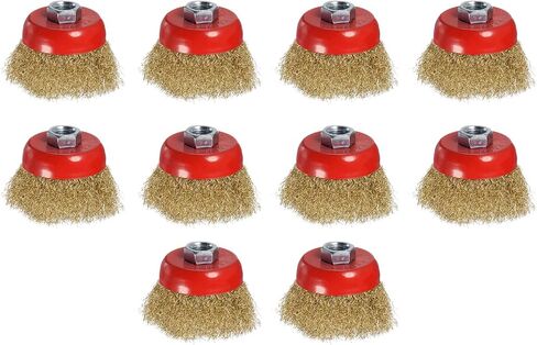 10 Pcs Wire Cup Brush for Angle Grinder - [3 Inch] Coarse Crimped for Paint Stripping Cleaning Rust Light Duty Conditioning, 5/8 Inch-11 Arbor, Red in Saudi Arabia