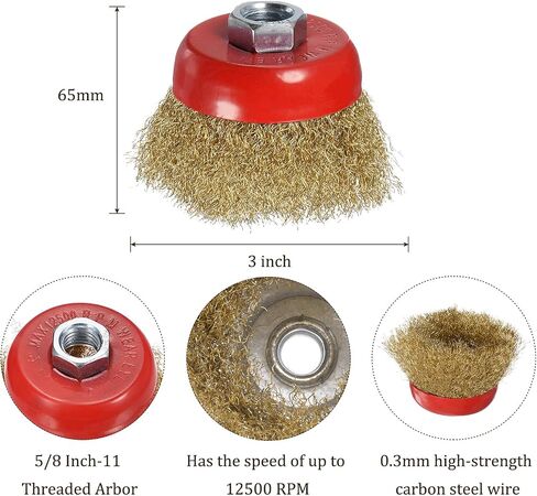 10 Pcs Wire Cup Brush for Angle Grinder - [3 Inch] Coarse Crimped for Paint Stripping Cleaning Rust Light Duty Conditioning, 5/8 Inch-11 Arbor, Red in Saudi Arabia