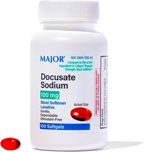 Docusate Sodium Stool Softener Useful As a Stool Softener and Wetting Agent for The Temporary Relief of Constipation. Helps Keep Stool Soft for Easy and Natural Evacuation - 100 Softgels in Saudi Arabia