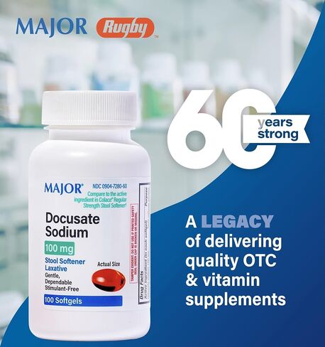 Docusate Sodium Stool Softener Useful As a Stool Softener and Wetting Agent for The Temporary Relief of Constipation. Helps Keep Stool Soft for Easy and Natural Evacuation - 100 Softgels in Saudi Arabia