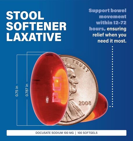 Docusate Sodium Stool Softener Useful As a Stool Softener and Wetting Agent for The Temporary Relief of Constipation. Helps Keep Stool Soft for Easy and Natural Evacuation - 100 Softgels in Saudi Arabia