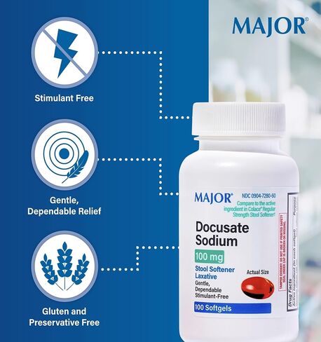 Docusate Sodium Stool Softener Useful As a Stool Softener and Wetting Agent for The Temporary Relief of Constipation. Helps Keep Stool Soft for Easy and Natural Evacuation - 100 Softgels in Saudi Arabia