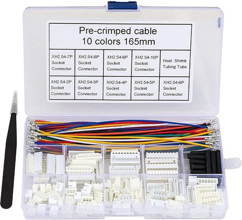Keszoox PH 2.0mm Male & Female JST Connector Kit with 22AWG Pre-Crimped Cables Wire,(Total 166Pcs) 2/3/4/5/6/7/8/9/10 Pin Housing JST Adapter Cable Connector（10 Colors 150mm） in Kuwait