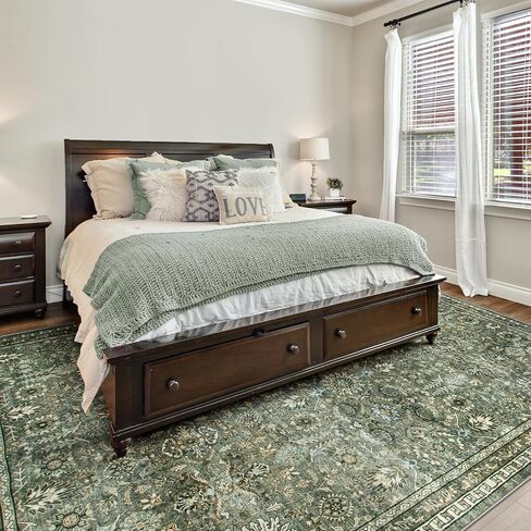 Morebes Boho Green Kitchen Runner Rug 2.5x12, Washable Floral Hallway Runner Rug 12ft Non Slip, Soft Low Pile Stain-Resistant Long Indoor Floor Carpet for Hallways Entryway Bathroom in Saudi Arabia