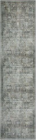 Morebes Boho Green Kitchen Runner Rug 2.5x12, Washable Floral Hallway Runner Rug 12ft Non Slip, Soft Low Pile Stain-Resistant Long Indoor Floor Carpet for Hallways Entryway Bathroom in Saudi Arabia