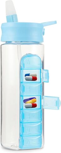 MARS WELLNESS 24 Ounce Water Bottle with Slideout Pill Box, Daily Pill Organizer - 7 Day Medicine Holder, Easy Slide Out Pill Container, Popup Straw for Hydration in Saudi Arabia