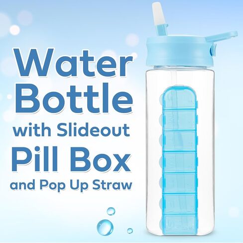 MARS WELLNESS 24 Ounce Water Bottle with Slideout Pill Box, Daily Pill Organizer - 7 Day Medicine Holder, Easy Slide Out Pill Container, Popup Straw for Hydration in Saudi Arabia