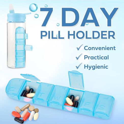 MARS WELLNESS 24 Ounce Water Bottle with Slideout Pill Box, Daily Pill Organizer - 7 Day Medicine Holder, Easy Slide Out Pill Container, Popup Straw for Hydration in Saudi Arabia