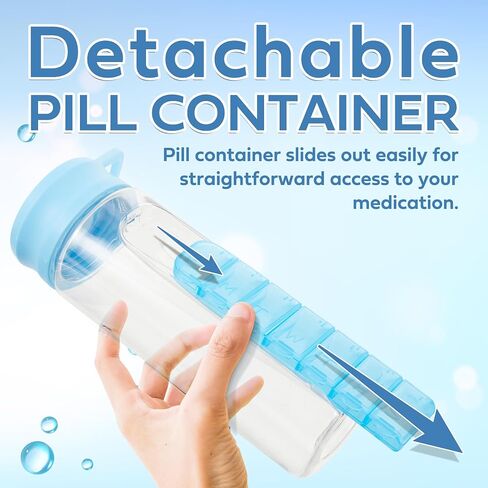 MARS WELLNESS 24 Ounce Water Bottle with Slideout Pill Box, Daily Pill Organizer - 7 Day Medicine Holder, Easy Slide Out Pill Container, Popup Straw for Hydration in Saudi Arabia