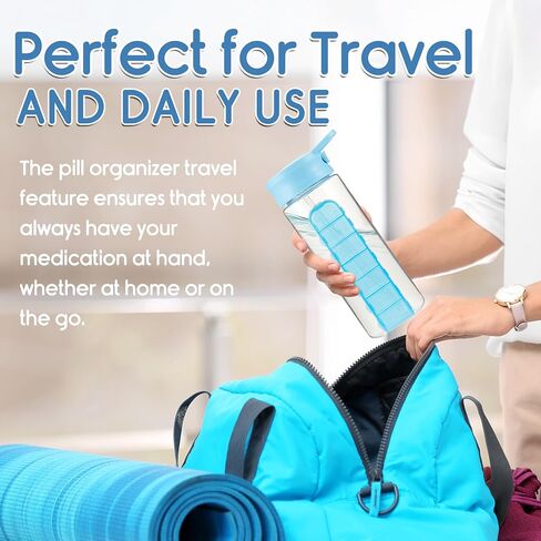MARS WELLNESS 24 Ounce Water Bottle with Slideout Pill Box, Daily Pill Organizer - 7 Day Medicine Holder, Easy Slide Out Pill Container, Popup Straw for Hydration in Saudi Arabia