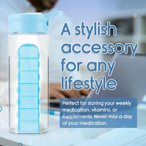 MARS WELLNESS 24 Ounce Water Bottle with Slideout Pill Box, Daily Pill Organizer - 7 Day Medicine Holder, Easy Slide Out Pill Container, Popup Straw for Hydration in Saudi Arabia
