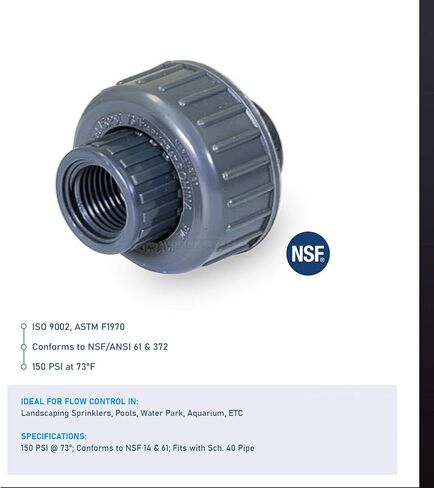 Midline Valve 582DV200 PVC Union Coupling Pipe Fitting; 2'' FIP; Grey Plastic in Saudi Arabia