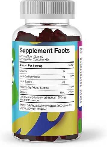 Blue Caps Mushrooms Lion's Mane Mushroom Gummies - 500mg Dual Extracted for Clarity, Focus, and Memory - Strawberry Flavor, Gelatin-Free, Gluten-Free, Non-GMO, Vegan in Saudi Arabia