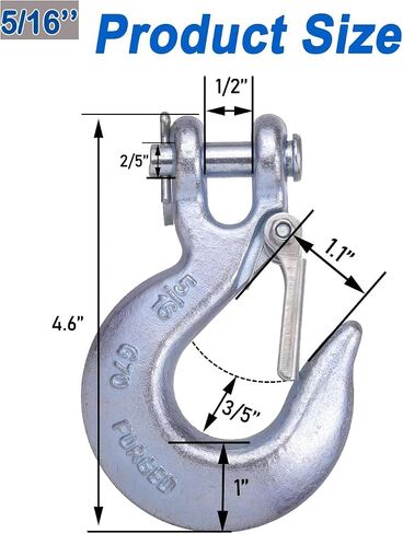 خطافات سلسلة أمان مقاس 5/16 بوصة، خطاف منزلق Clevis مع مزلاج أمان، فولاذ مُشكل من الدرجة 70 بوزن 14,000 رطل لمقطورة سحب ونش النقل لشاحنة المقطورة (5/16 بوصة، 4 عبوات) in Kuwait