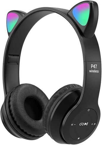 سماعات رأس للأطفال، سماعة أذن Cat Ear LED تضيء بلوتوث 5.0 سماعة ألعاب لاسلكية قابلة للطي للأطفال البالغين، ميكروفون مدمج مريح لإلغاء الضوضاء فوق سماعات الأذن (أرجواني) in Kuwait