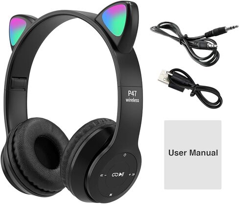 سماعات رأس للأطفال، سماعة أذن Cat Ear LED تضيء بلوتوث 5.0 سماعة ألعاب لاسلكية قابلة للطي للأطفال البالغين، ميكروفون مدمج مريح لإلغاء الضوضاء فوق سماعات الأذن (أرجواني) in Kuwait
