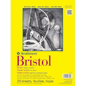 Strathmore 300 Series Bristol Paper Pad, Vellum, Tape Bound, 9x12 inches, 20 Sheets (100lb/270g) - Artist Paper for Adults and Students - Charcoal, Pen and Ink, Marker, and Pastel