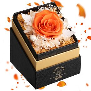 Preserved orange Rose, Mothers Day Roses in a Box, Forever Preserved Roses Gift for Mom, Christmas Gifts for Women/Mom/Girlfriend/Wife/Grandma/Her