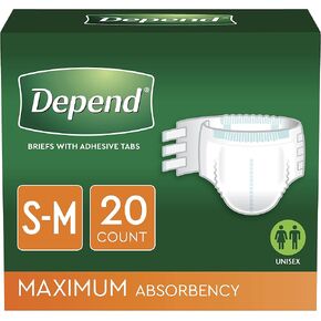 Depend Incontinence Protection with Tabs, Maximum Absorbency, S/M, 60 Count (3 Packs of 20) (Packaging May Vary)