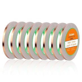 Oubaka 12 Pack Copper Foil Tape,Double-Sided Conductive Adhesive Copper Tape for EMI Shielding,Stained Glass,Soldering,Guitar Electrical Repairs,Crafting,Garden(1/4" x21.9yards)