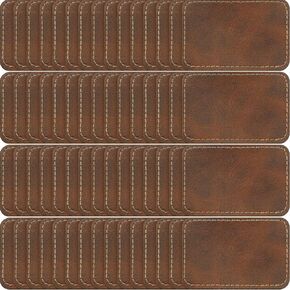 Dunzy 60 Pcs Blank Leatherette Hat Patch with Adhesive Rectangle Leather Hat Patches Rustic Faux Iron on for Fabric Repair Custom Sewing Laser Engraving DIY Crafts(Khaki,3 x 2 Inch)