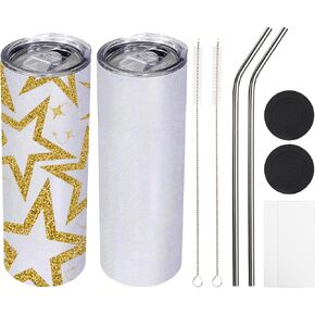 OFFNOVA 20Pack Sublimation Tumblers Blank, 20oz Skinny Straight Tumbler Bulk for Heat Transfer, Double Wall Insulated Tumbler with Individually Boxes, Shrink Wrap, Cleaning Brush