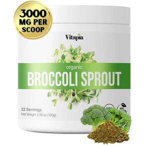 Vitapia Organic Broccoli Sprout Powder - High in Sulforaphane & Antioxidant, Cognitive Health Support - 30 Day Supply - Non GMO & Gluten Free, 33 Servings (Pack of 1)