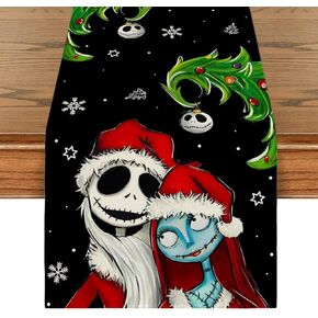 Christmas Table Runner Halloween Table Cover Christmas Nightmare Before Decor Jack and Sally Christmas Decorations for Home Party