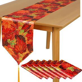 Dandat 6 Pack Fall Table Runner Thanksgiving Fall Leaves Table Runner Autumn Harvest Table Cloths Maple Table Decor for Fall Thanksgiving Home Party Restaurant Table Kitchen Decor, 11 x 72 Inch