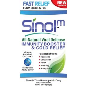 Sinol-M All-Natural Cold/Flu Defense Nasal Rinse with Immunity Booster & Cold Relief, 15 ml