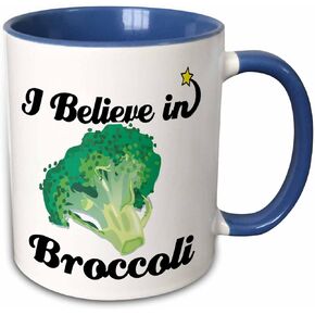 3dRose I Believe in Broccoli Mug, 11 oz, Black/White