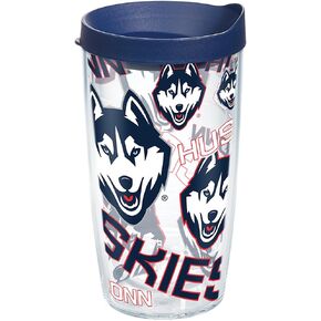 كوب Tervis UConn Huskies في جميع أنحاء البهلوان مع غطاء وغطاء كحلي، 16oz، شفاف