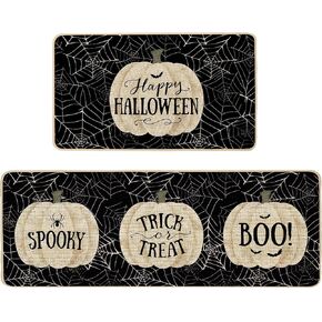 مجموعة سجاد المطبخ الأسود من Baccessor Halloween Pumpkins مكونة من 2، خدعة ماصة غير قابلة للانزلاق أو علاج الحصير لأرضية المطبخ المخيف لعطلة الخريف ديكور حفلات المنزل 17x29 و17x47 بوصة in Kuwait