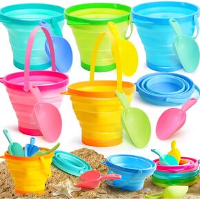 TOY Life Collapsible Beach Toys for Toddler Kid, Sand Toys for Toddler Kid with 3 Collapsible Sand Bucket Shovel Molds, Sandbox Toy for Kid Toddler, Travel Beach Foldable Bucket for Age 3-4-5-6-8-10