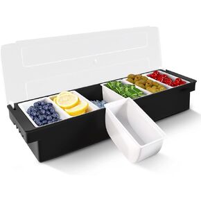 Ice Cooled Condiment Serving Container Chilled Garnish Tray Bar Caddy for Home Work or Restaurant