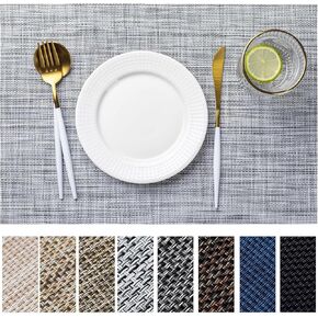 LEXMORE Placemats Set of 4 Vinyl/Plastic Woven Place Mats for Kitchen Table Indoor/Outdoor Washable Placemat Wipeable Dining Table Mats(Gray)