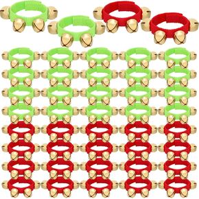 Lukmaa 48 Pcs Wrist Band Jingle Bells Ankle Bells Hand Bells Musical Percussion Adjustable for Kids Shaking Christmas Bells Musical Instruments Gift for Kids Adults