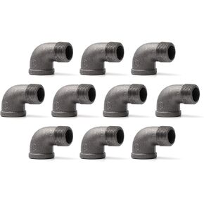 1/2" 90 Degree Pipe Fitting Elbow, Home TZH 1/2" NPT Male X NPT Female Elbow, Threaded Cast Black Malleable Iron for Steampunk Vintage Shelf Bracket DIY Plumbing Pipe Decor Furniture (10, 1/2")