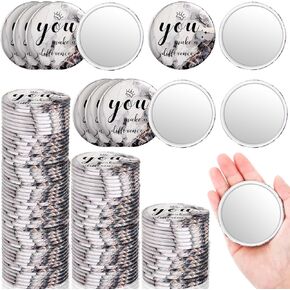 Tradder 100 Pcs 2.76 Inch Inspirational Compact Mini Pocket Mirror Bulk You Make A Difference Round Makeup Glass Purse Mirror for Women Coworker Nurse Teacher Employee Appreciation Gift (Black)