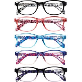 JOSCHOO 5 Pack Ladies Reading Glasses for Women Blue Light Blocking Spring Hinge Rectangular Womens Readers Eyeglasses
