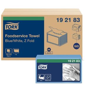 Tork Foodservice Cleaning Towel Blue/White W8, Z-Folded, 4 x 80 Cloths, 192183