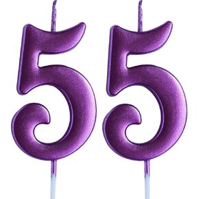 Pink 55th Birthday Candle, Number 55 Years Old Candles Cake Topper, Woman Party Decorations, Supplies