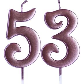 Rose 53rd Birthday Candle, Number 53 Years Old Candles Cake Topper, Woman Or Man Party Decorations, Supplies