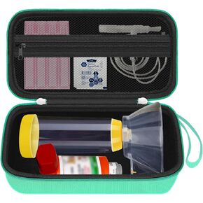 Hard Travel Case for Asthma Inhaler, Inhaler Spacer Case for Kids and Adults, Masks, Asthma Accessories Case Holder with Mesh Pocket for Medicine and Other Accessories, Green (Case Only)