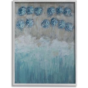 Stupell Industries Abstract Blue Umbrella Ocean Coast Rustic Beach Painting Grey Framed Wall Art, 24 x 30