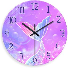 Green Wall Clock for Bedroom - Glass Wall Clock Battery Operated 14 Inch - Analog Flower Wall Clock Silent