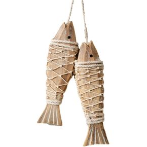 Hanging Wooden Fish for Wall, 12.6in Creative Vintage Handmade Wall Hanging Deco, 2 Set Antique Wooden Fish for Decoration, Rustic Nautical Hand Carved Wooden Ornament