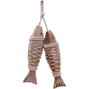 E-view Antique Wood Fish Decor Decorative Wooden Hanging Fish Nautical Indoor Outdoor Decorations Wall Art Ornament